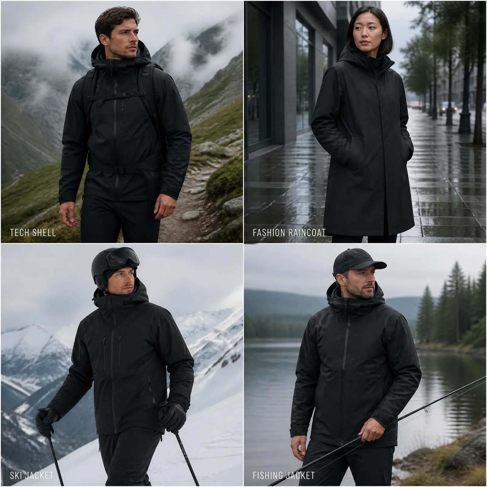 SJ-S005-1 garment directions for technical shells, fashion raincoats, ski jackets and fishing jackets