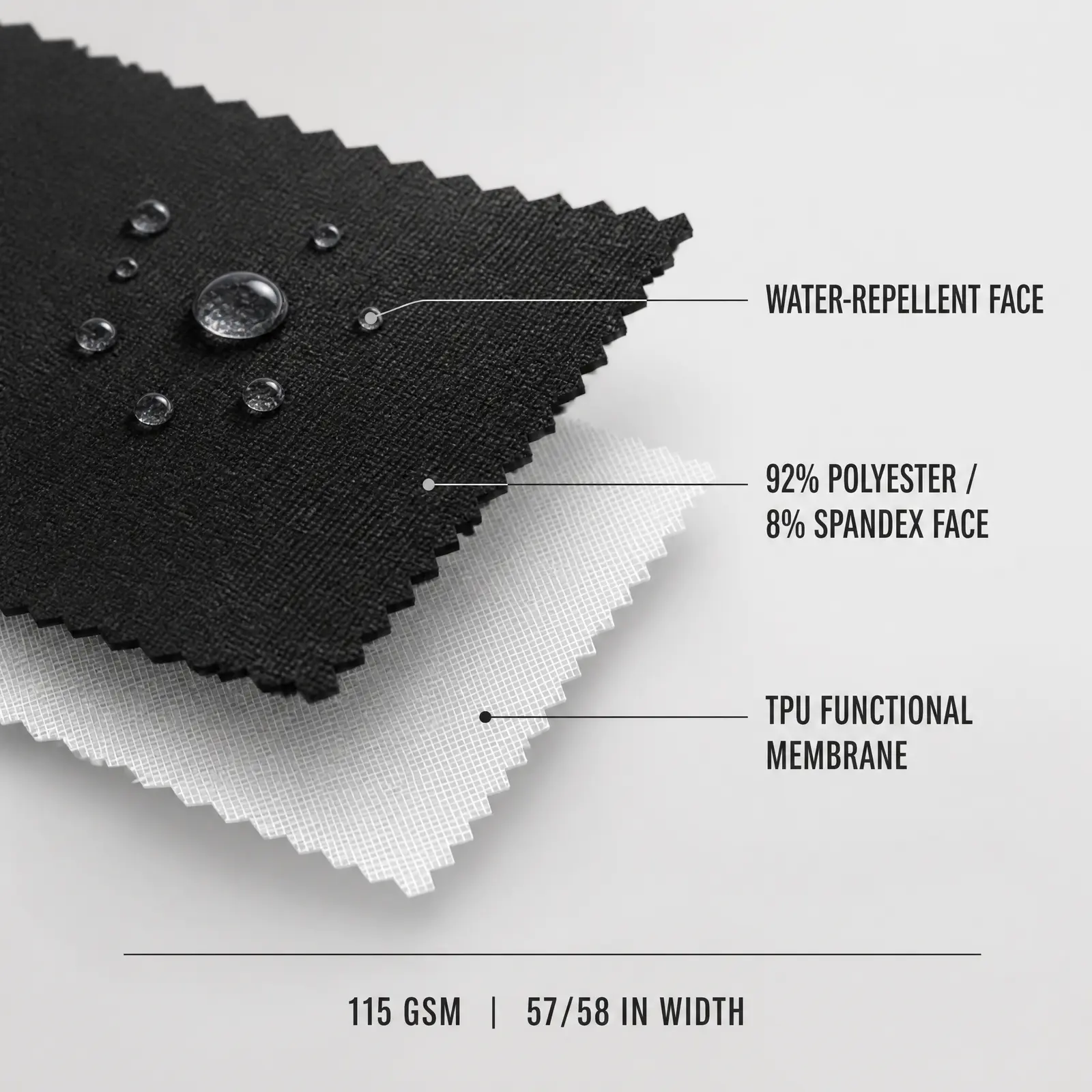 SJ-S005-1 woven face, water-repellent finish and TPU membrane construction