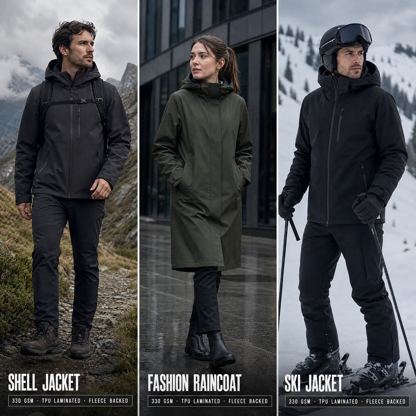 YA-KN 01 application directions for shell jackets, fashion raincoats and ski jackets