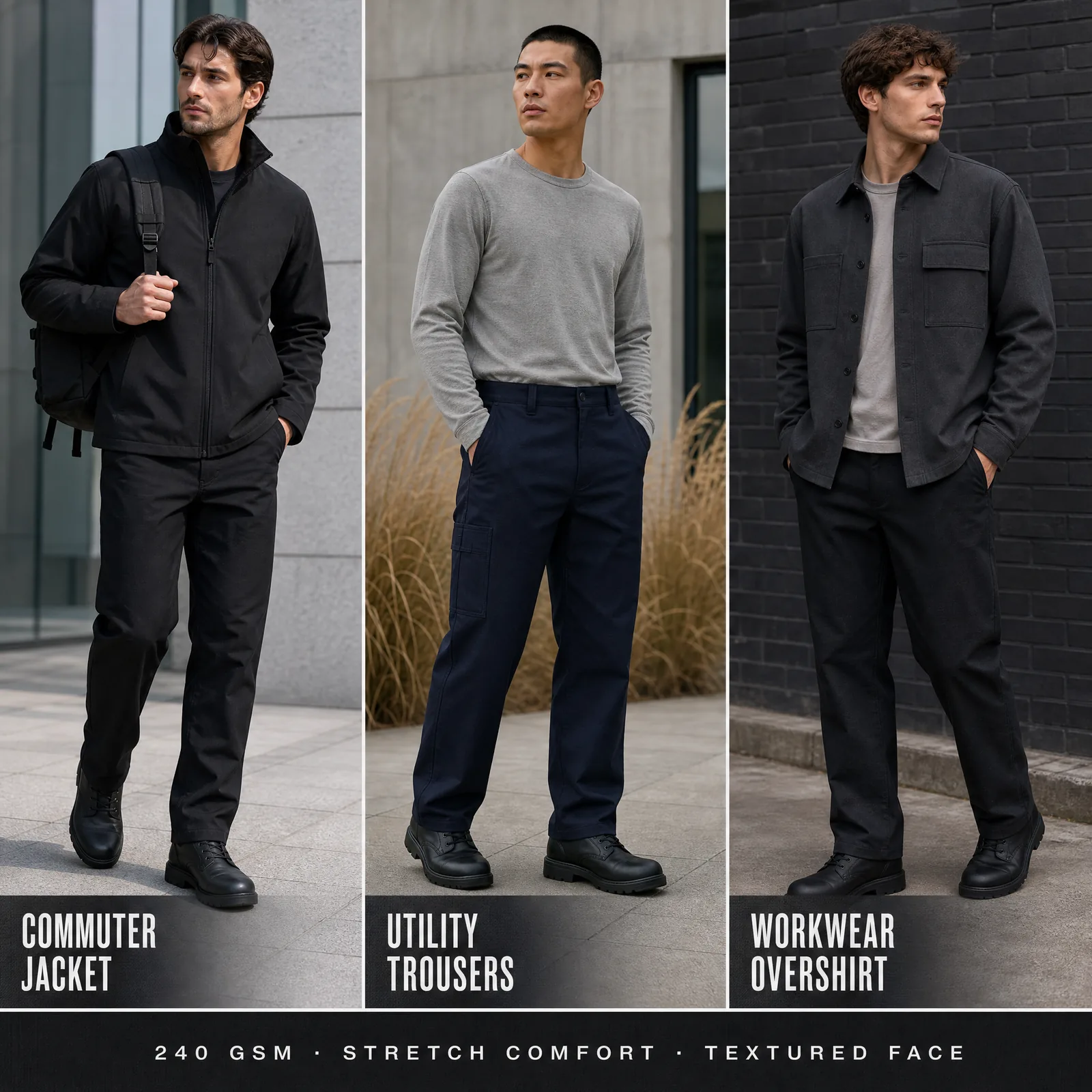 YA-KN02 application directions for commuter jackets, utility trousers and workwear overshirts