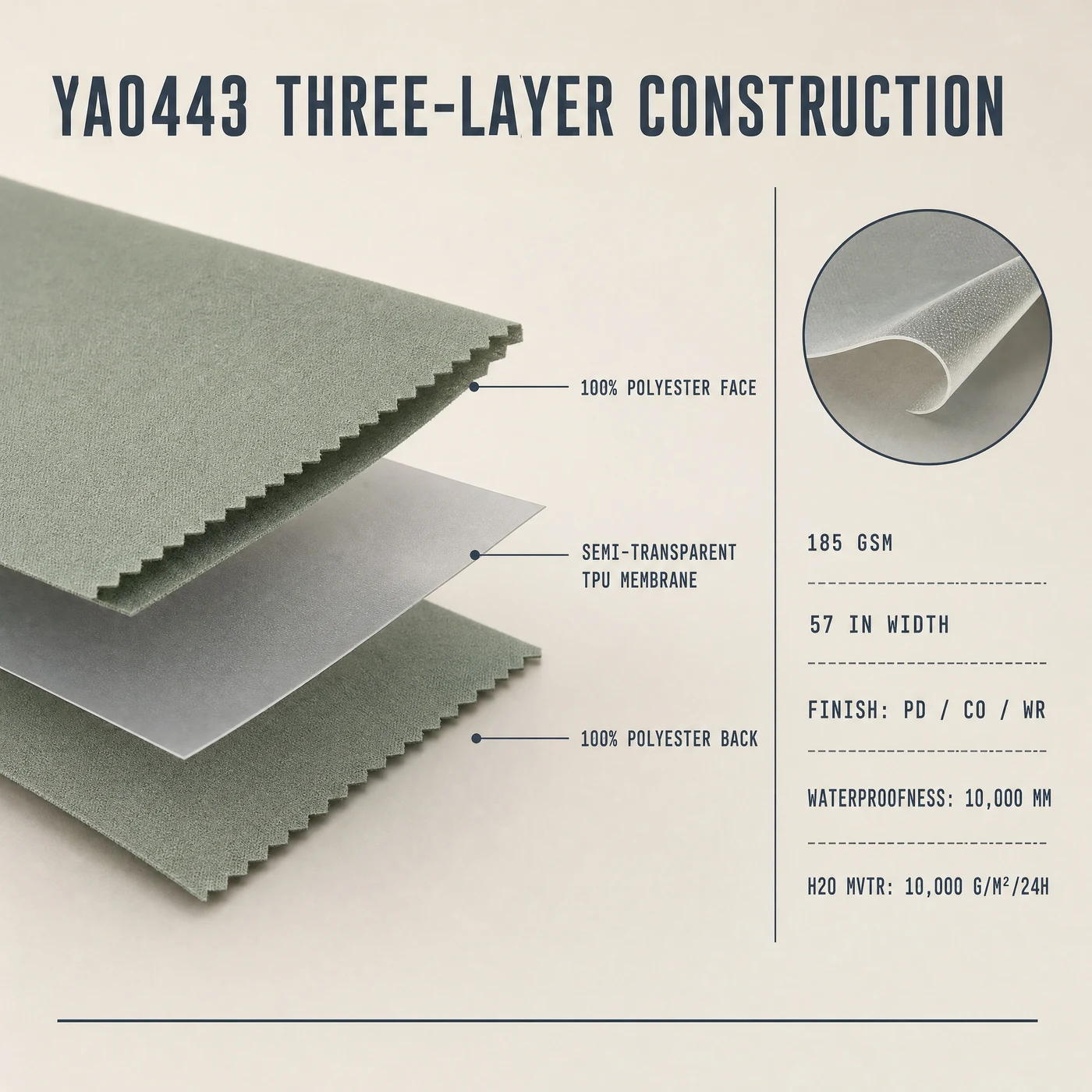 YA0443 three-layer structure and supplied specifications for material development
