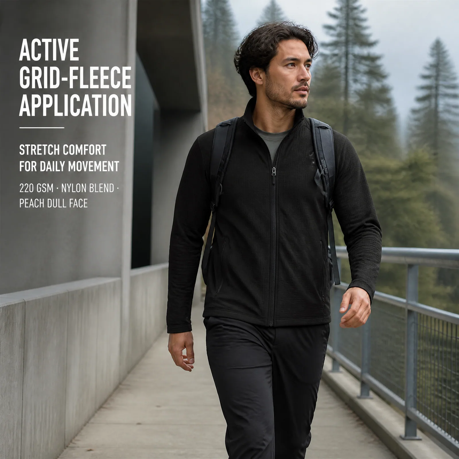 YA1308 application visualization for active grid-fleece jackets and technical midlayers