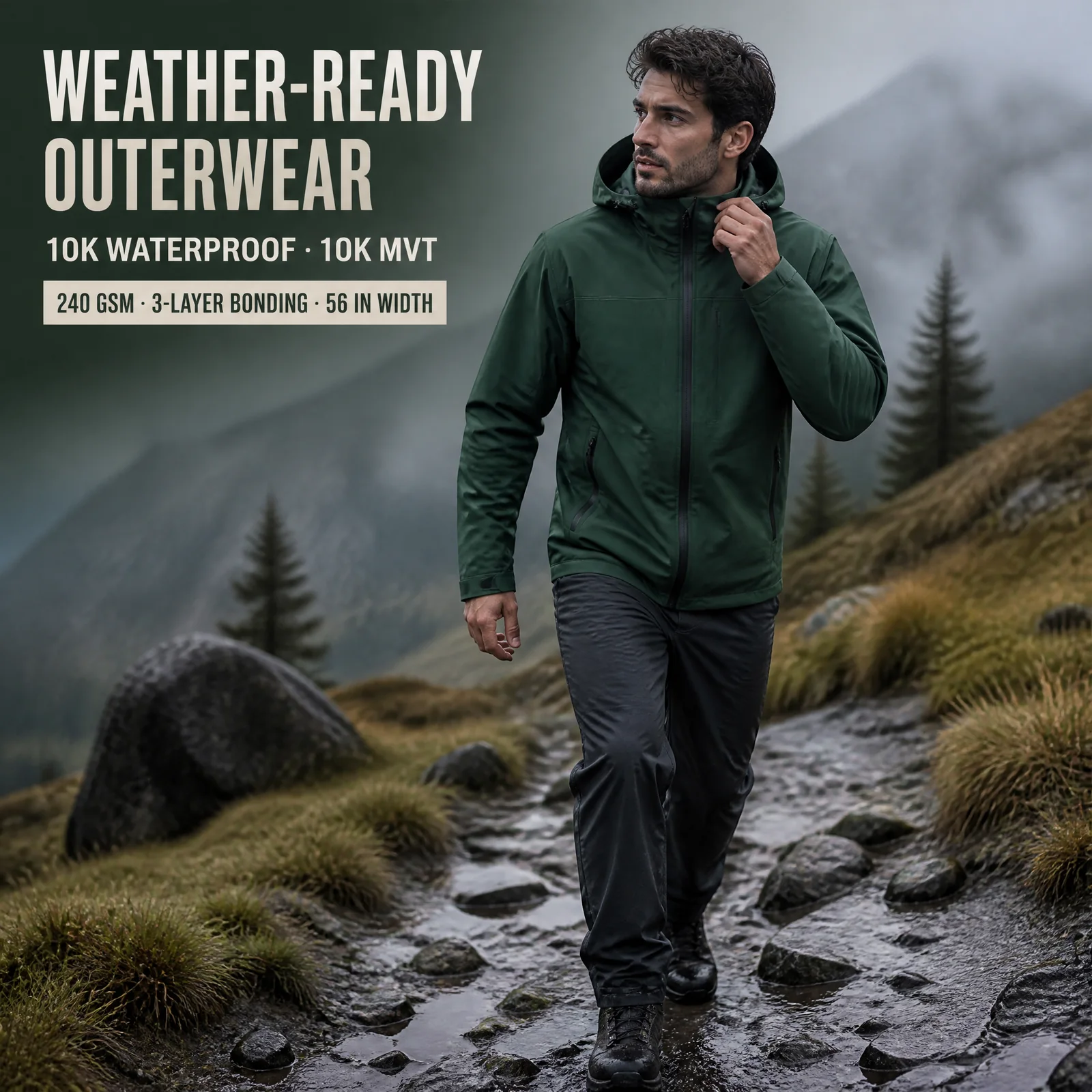 YA1418 applications for waterproof shells, trekking jackets and technical workwear