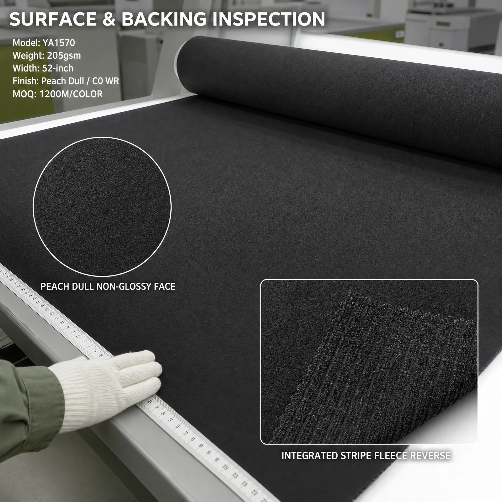 YA1570 surface and integrated stripe-fleece backing inspection visualization