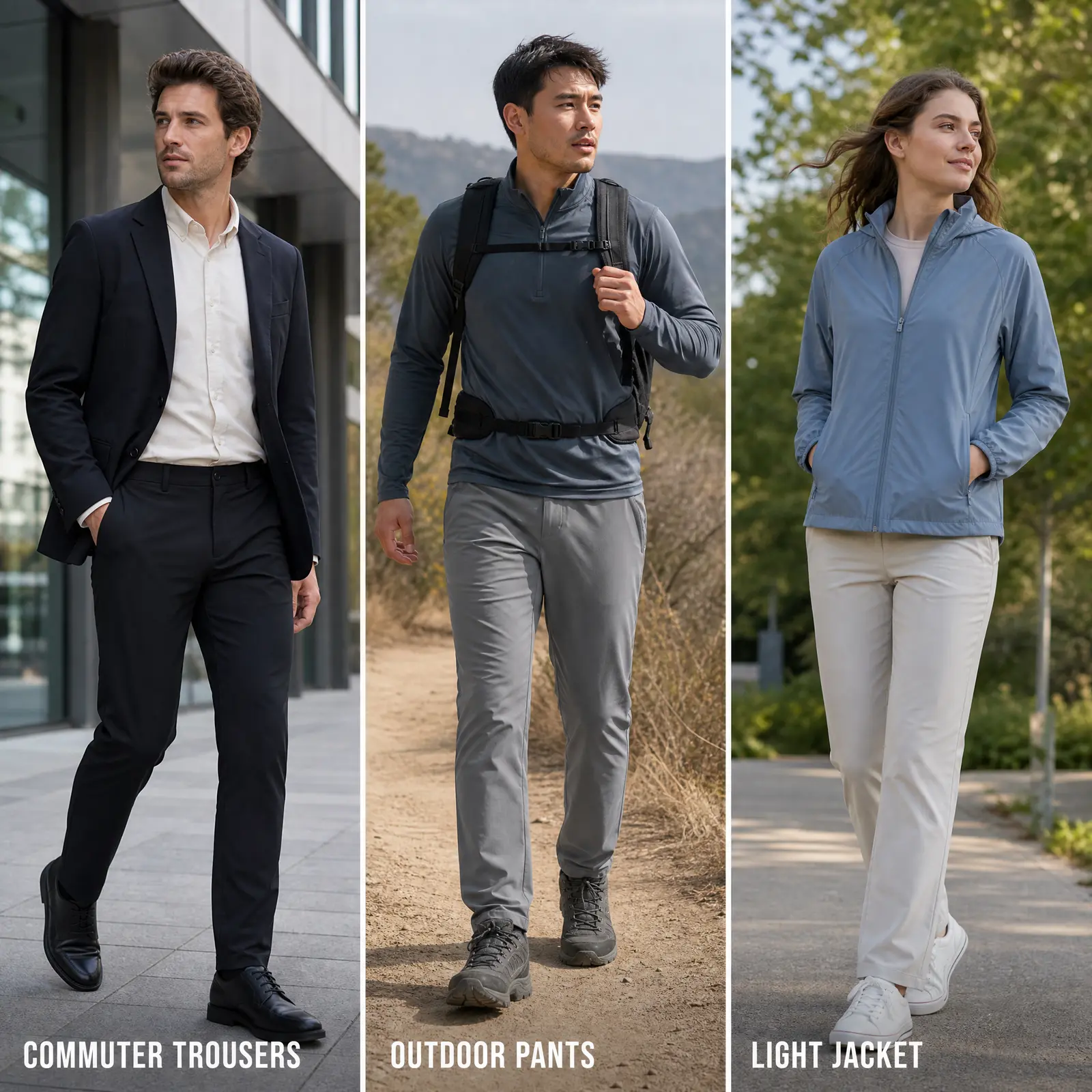 YA3003 applications for commuter trousers, outdoor pants and lightweight jackets